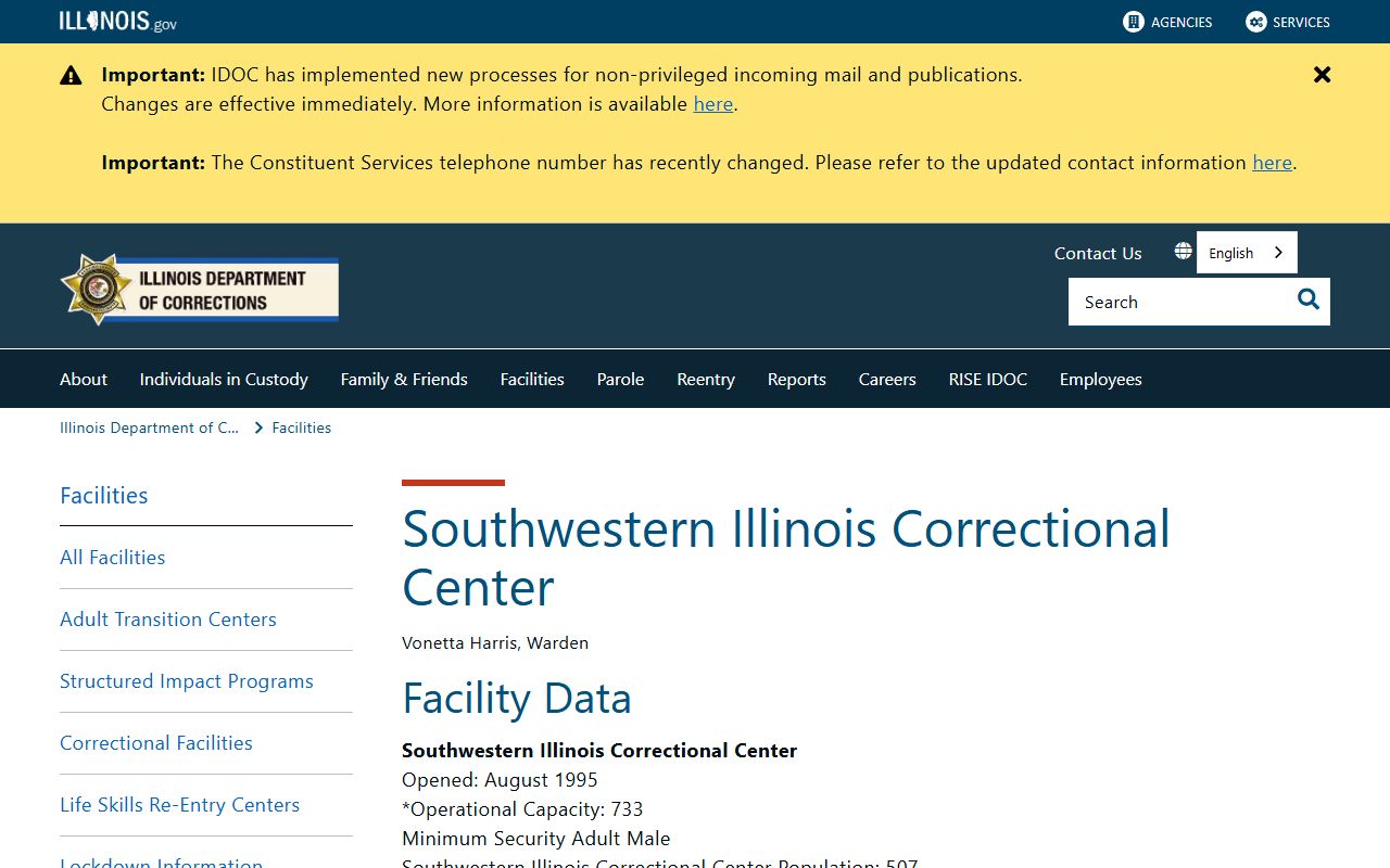IDOC Southwestern Illinois Correctional Center facility page
