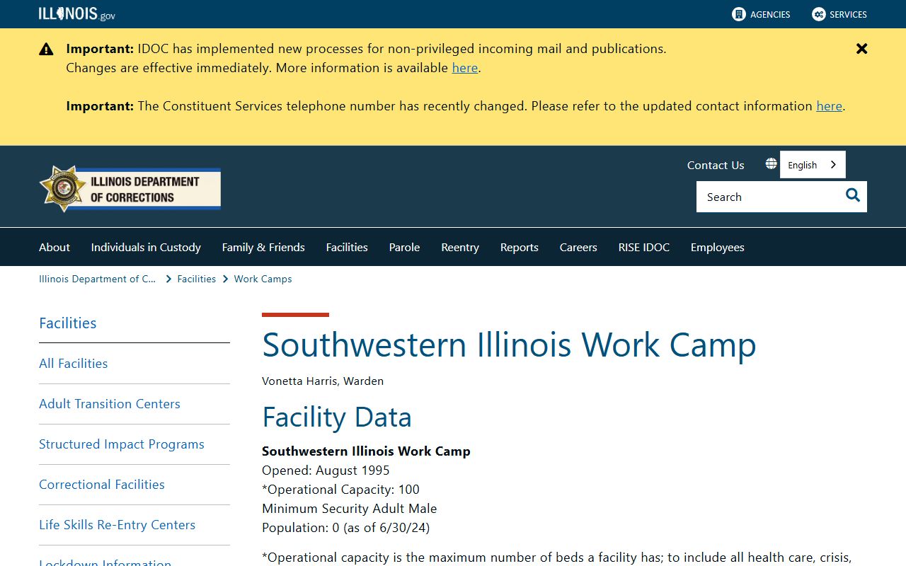 IDOC Southwestern Illinois Work Camp facility page